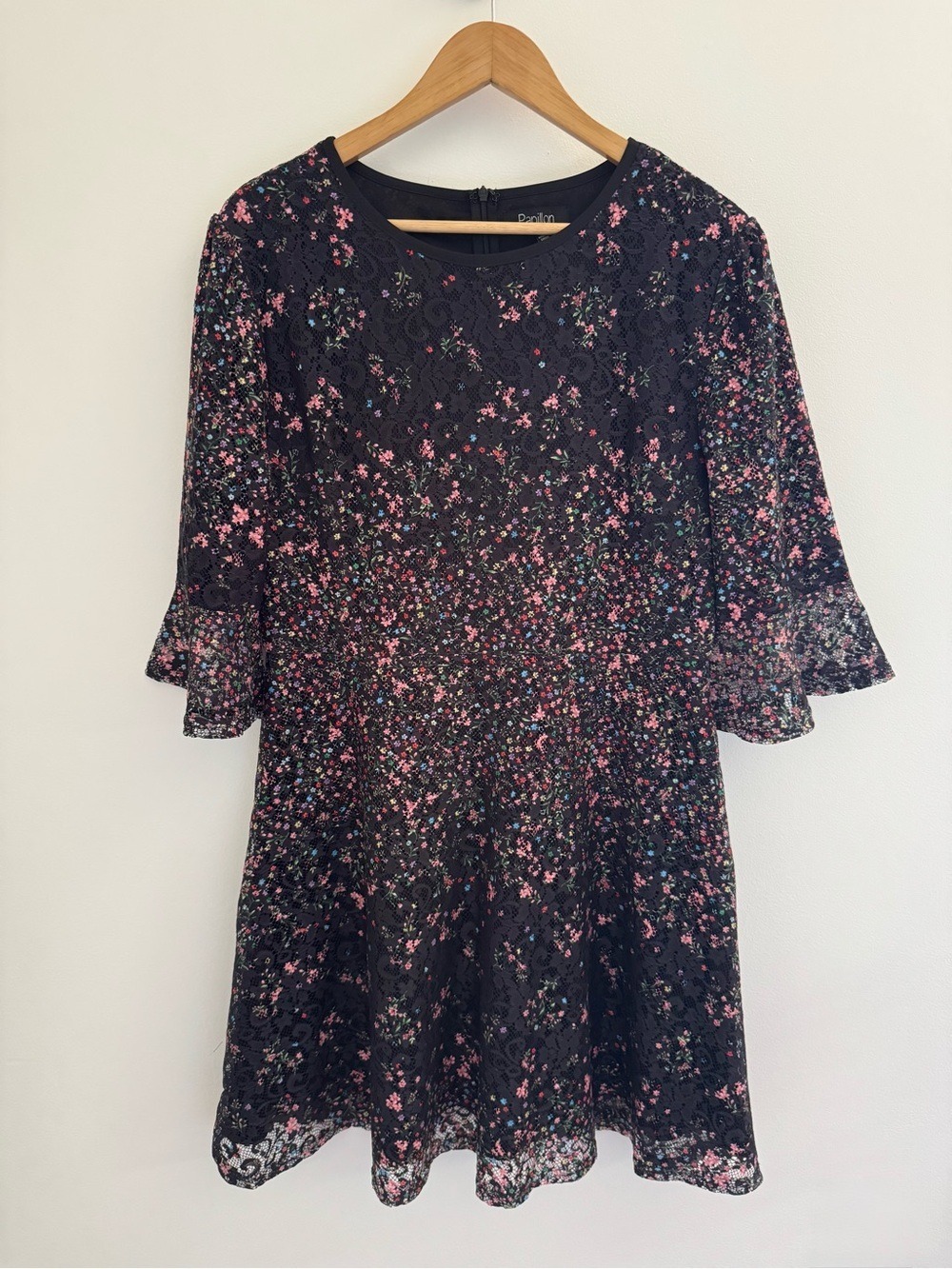 whimsygoth floral lace mini dress black sheer overlay fit flare xl